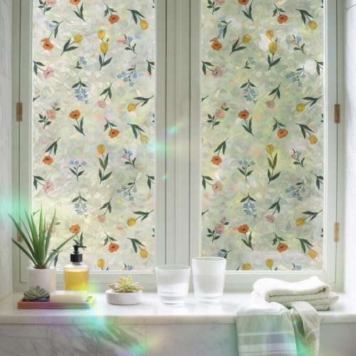 Wildflower Spring Window Privacy Film Rainbow Static Cling Stain Glass Window Film for Glass Door, Decorative Heat Blocking Sunroof Decal Sticker for Car 29.5"x118" Cottagecore Floral Rustic Summer - Image 6