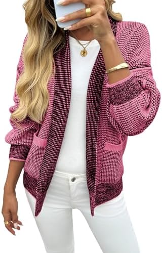 Saodimallsu Womens Open Front Cardigans Waffle Knit Sweaters with Pockets by Saodimallsu
