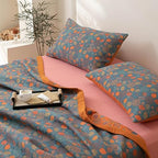 100% Cotton Muslin Blanket Jacquard Rustic Floral Leaves Print Quilt, Soft Bed Cover 3 Layers Reversible Bedspread Coverlet Breathable Lightweight Bedding Twin(59"x94"), No Pillow Sham - Image 3