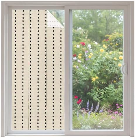 Window Privacy Film Frosted, Khaki Retro Non-Adhesive Static Cling Window Tint, Farmhouse Geometric Vertical Stripes Modern Insulated Windows Frosted Films for Living Room, 35.4 x 78.7 Inches by Unknown