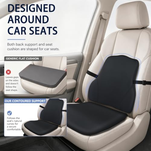 Car Seat Cushion with Lumbar Support, Firm 2-Piece Set for Long Drive Black - Image 3