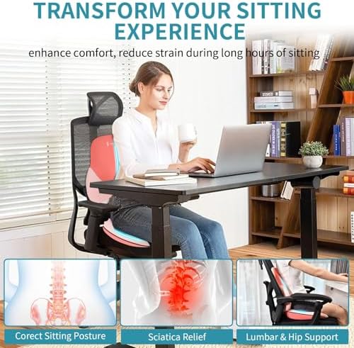 FLORICH Seat Cushion Lumbar Support Pillow for Office Chair, Car Lower Back Support, Ergonomic Desk Chair Pillow for Butt and Back Support of Memory Foam Seat Pad(Dark Pink) - Image 6