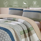 WONGS BEDDING Queen Quilt Set Khaki Green, 3 Pieces Striped Bedspread - Image 7