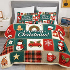 HOSIMA Vintage Christmas Patchwork Quilt Set Full Size with 2 Pillowcases. - Image 3
