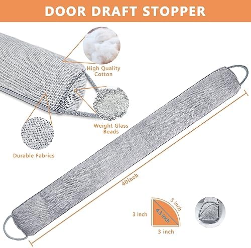 Triangle Under Door Draft Stopper Noise Blocker 40 Inches for Door Bottom Air Seal Insulation and Soundproof, Heavy Duty Weather Guard Snake Stripping, Gray - Image 2