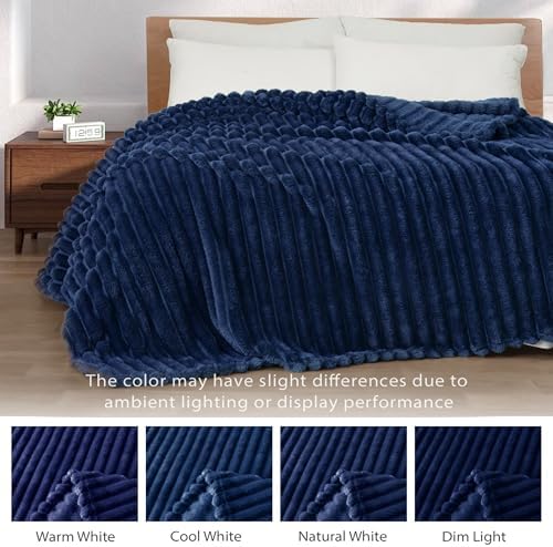 Exclusivo Mezcla Striped King Size Fleece Blanket for Bed, Navy Blue - Image 3