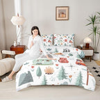 Kids Camper Theme Comforter Set Twin 2Pcs, Happy Camping Bedding Set, Travel Car Rv Accessories Down Comforter, Botanical Flowers Mountain Adventure Quilt, Cute Camper Duvet Insert Bedroom Decor - Image 4