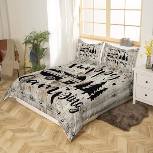 Castle Fairy Camper Bedding Set Full Size,Happy Camping Farmhouse Wooden Kids Duvet Cover,RV Comforter Cover Camper Accessories for Travel Trailers Room Decor Quilt Cover,2 Pillowcase,No Comforter - Image 3
