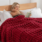 Exclusivo Mezcla Striped Queen Size Fleece Blanket for Bed, Deep Red - Image 2