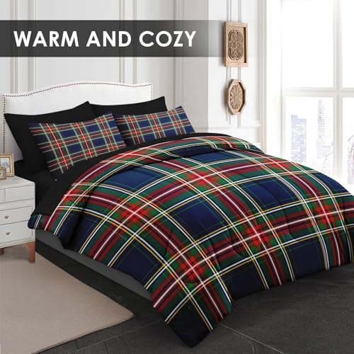WeCozy Twin Comforter Set with Sheets, 5 Pieces Plaid Tartan Bedding - Image 4