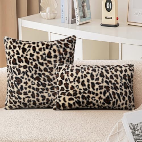 EMMTEEY Leopard Faux Fur Pillow Covers 18x18 Set of 2 - Image 4