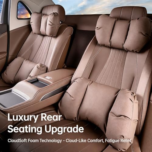Car Neck Pillow & Lumbar Support for Rivian R1T 2025-2026 Ergonomic Breathable Mesh Auto Seat Back Cushion Headrest,Brown-Neck Pillow - Image 6