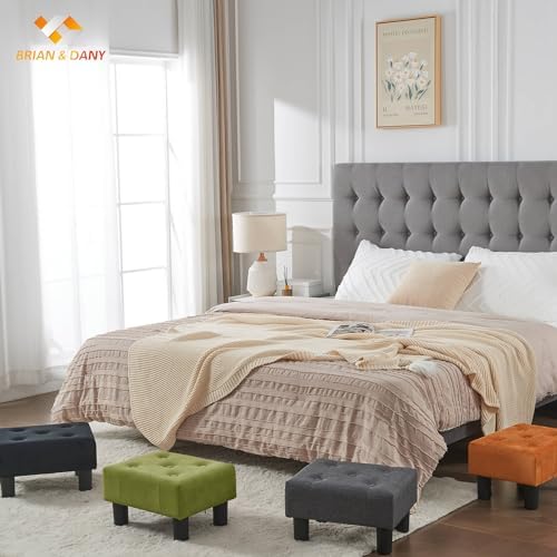 BRIAN & DANY Small Foot Stool, Velvet Foot Stools with Legs, Stable Small Footstool for Living Room, Olive Green - Image 2