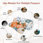 Fall Blue Pumpkins Throw Blanket, Thanksgiving Fluffy Soft Blankets for Couch Bed Travel, Autumn Orange Maple Leaves Plush Microfiber Striped Flannel Blankets, Lightweight Sofa Blankets 50"x60" - Image 6