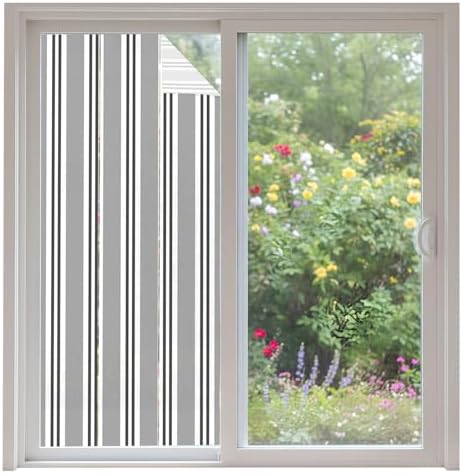 Window Privacy Film Frosted, Grey Striped Non-Adhesive Static Cling Window Tint, Modern Farmhouse Vertical Stripes Insulated Windows Frosted Films for Living Room, 35.4 x 78.7 Inches by Unknown