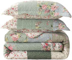 vctops Boho Patchwork Cotton Quilted Bedspread Quilt Set Twin Size 2 Pieces Soft Reversible Lightweight Coverlet Set Floral Print 1 Quilt and 1 Pillow Sham (Green D,Twin) by vctops