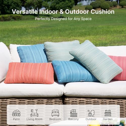 Set of 2 Outdoor Lumbar Pillows with Inserts, 12x20 Inch Patio Pillows with Water Resistant Cover, Removable Zipper Outdoor Throw Pillow for Wicker Furniture, Sofa, Garden and Porch - Image 6