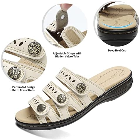 Women's Comfort Leather Slides Lightweight Flat Sandals Cute Slip On Casual Walking Slippers - Image 4