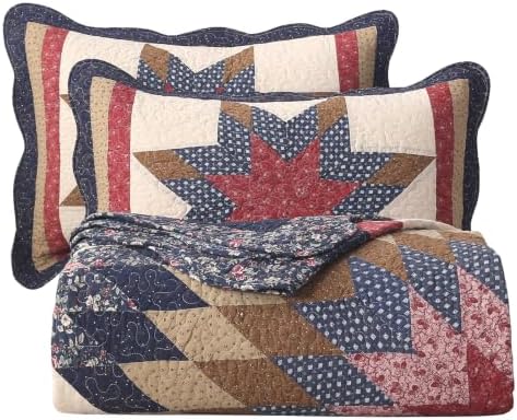 vctops Vintage Star Patchwork Cotton Quilt Set (Navy,Oversize Queen) by vctops