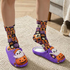 Jeiento Fuzzy Slippers and Crew Sock Set for Women Men Couple Warm Cozy Memory Foam House Shoes Soft Slip-on Slides for Home,Travel - Image 3