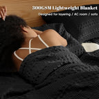 PHF Lightweight 100% Cotton Waffle Blanket for Bed, King, Black - Image 2