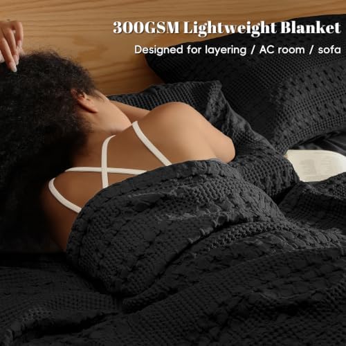 PHF Lightweight 100% Cotton Waffle Blanket for Bed, King, Black - Image 2