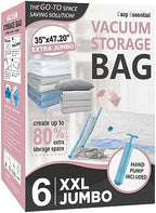 Cozy Essential Vacuum Storage Bags, 80% Compression Vacuum Seal Space Saver Plastic Packaging Bags for Clothes, Blankets, Pillow, Bedding, Comforters, Sealer Clothing Storage,6 XXL Jumbo by CozyEssential