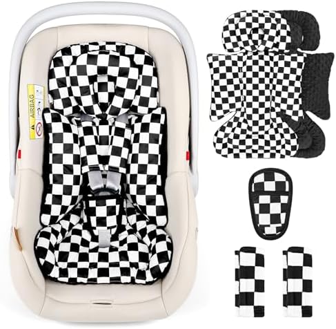 DILIMI Infant Car Seat Insert, Baby Car Seat Head Support with Removable Headrest, Adjustable Newborn Car Seat Cushion with3 Strap Paddings for Stroller, Swing, Bouncers, Black Lattice by DILIMI