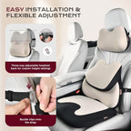 Coverado Car Seat Cushion and Lumbar Support Pillow with Headrest, Memory Foam Cooling Silk Ergonomic Cushion for Driving Back Neck Pain Relief Universal Fit Black&Gray - Image 4