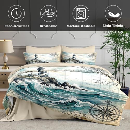 WeCozy Twin Comforter Set with Sheets, 5 Pieces Lighthouse Bedding - Image 5