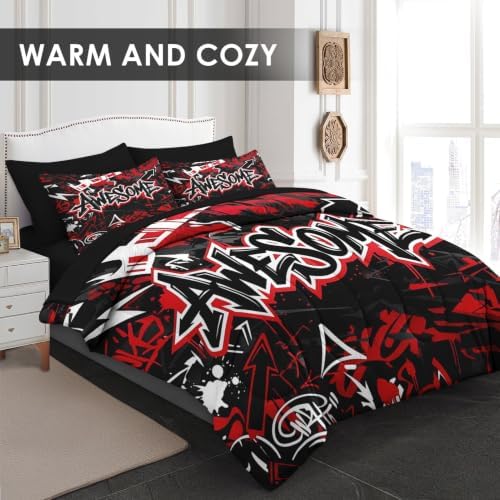 WeCozy Twin Comforter Set with Sheets, 5 Pieces Graffiti Grunge Bedding - Image 4