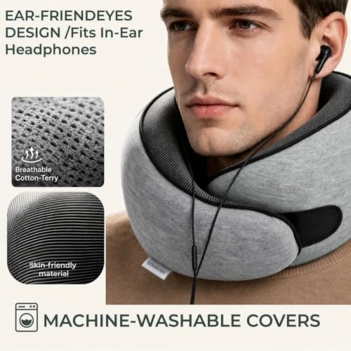 Memory Foam Travel Pillow for Airplanes, 360° Ergonomic Neck Support Pillow - Image 6