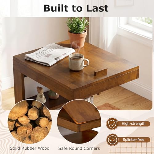 GIANTEX C-Shaped End Table with Wheels, Wooden Rolling Side Table w/Adjustable Desktop, Edge Stopper, Side Pocket & 3 Storage Shelves, Sofa Couch Bedside TV Tray for Living Room Bedroom (Brown,1) - Image 7