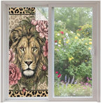 Window Privacy Film Frosted, Lion Print Non-Adhesive Static Cling Window Tint, Vintage Peony Flower Chic Wild Animals Texture Insulated Windows Frosted Films for Living Room, 35.4 x 78.7 Inches by Unknown