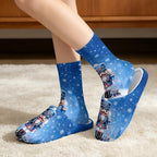 Jeiento Fuzzy Slippers and Crew Sock Set for Women Men Couple Warm Cozy Memory Foam House Shoes Soft Slip-on Slides for Home,Travel - Image 2