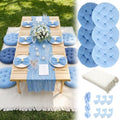 Beeveer Extra Large Outdoor Picnic Blanket with Table Runner Napkins and Floor Pillows Cushions for Picnic Party Camping Wedding Bachelorette Birthday Baby Shower Decor(71x91'',Blue,6 Set) by Beeveer
