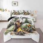 Erosebridal Happy Camping Toddler Bedding Set,RV Camper Comforter Sets for Travel Trailer Bunk,Forest Bear Quilt Bed Set for Boys Girls,Rustic Farmhouse Bedroom Decor,1 Pillowcase Breathable by Erosebridal