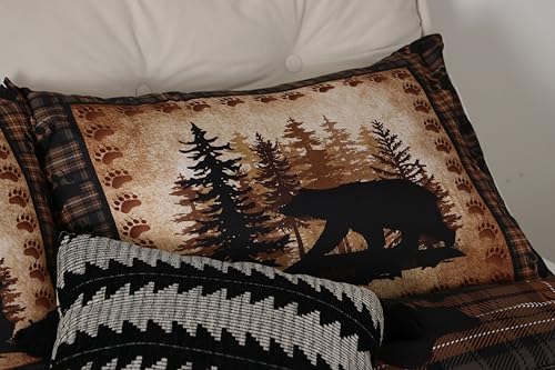 Castle Fairy Bear Print Full Size Comforter Set,Wild Animal Hunt Pine Trees Retro Bedding Comforters Bedroom Collection,Rustic Grid Plaid Cabin Decor Bedding Set for Girls Teens - Image 5