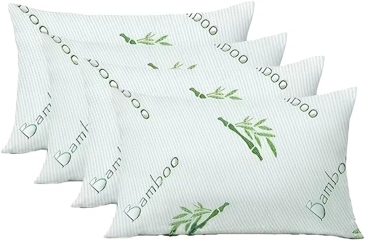 Bamboo Fiber Pillow, Soft and Compact Camping Fiber Pillow, Fresh Design Cool Pillow, Ergonomic, Suitable for Bedroom, Living Room, Hotel Camping (Bamboo Green 4pcs, Queen (U.S. Standard)) by KJJDOO