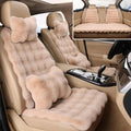Luxury Thickened Plush Car Seat Cushion Set,Soft Fluffy Protector Warm Faux Rabbit Fur Non-Slip Front and Back Seat Covers (Khaki,11pcs) by EDVKLNG