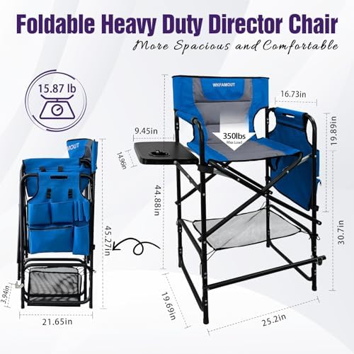 Tall Folding Directors Chair with Side Table 30.71" Seat Height Foldable Camping Chair Bar Stool for Makeup Artist Face Painting with Footrest and Storage Pocket Supports 350LBS - Image 3