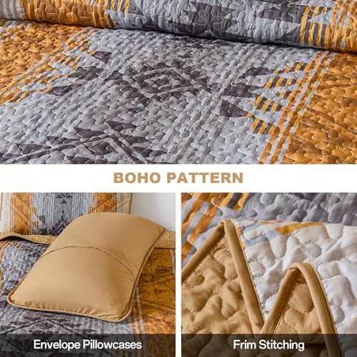 Dintszyayue Boho Quilt Set Queen, Aztec Geometric Bedspread with 2 Shams - Image 3