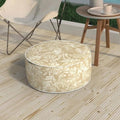 Outdoor Patio Inflatable Ottoman, 21x9 Inch Portable Stool Ottoman with Handle, Round Footrest Stool for Home Garden Camping, Tropical Leaf Oat by MelodyElephant