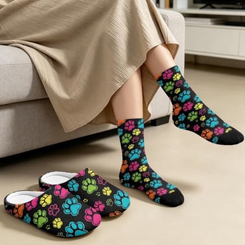 Jeiento Winter Fuzzy Slipper and Crew Socks for Women,Adult Slip-on Close Toe House Slipper,Flat Comfort home Slides - Image 3