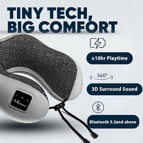 Bluetooth Music Semicircular Neck Pillow Wireless Bluetooth Speaker Suitable Airplane,Bus,Train,Car,Office,and Outdoor Camping for Sleeping, Resting The Best Travel Essentials. (Light Gray) - Image 6
