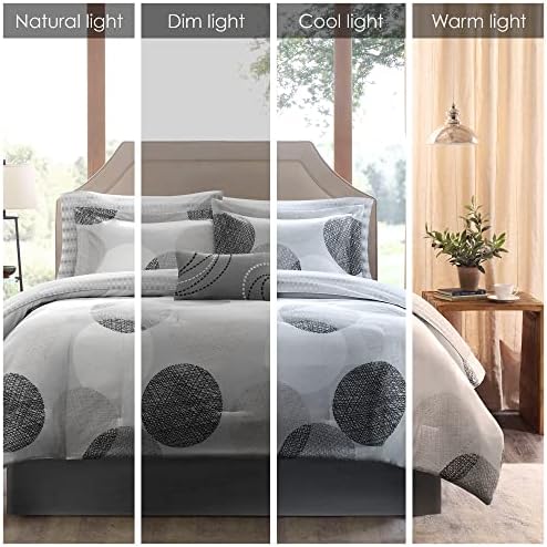 Madison Park Essentials Twin Comforter Set, Geometric Bed in a Bag Grey 7PC - Image 2