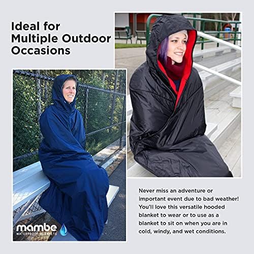 Mambe Extra Large Extreme Weather Hooded Blanket Black 100% Waterproof and Windproof with Premium Stuff Sack - Perfect for Watching Sports and Staying Warm Outdoors - Machine Washable - Image 4