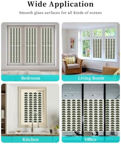 Window Privacy Film Frosted, Forest Green Boho Reusable Static Cling Window Tints, Middle Century Geometric Abstract Art Heat Control Windows Films for Offices, Balcony, 29.5 x 118 Inches - Image 7
