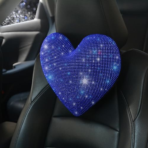 Car Bling Pillows Automobile Headrest Neck Pillow Shiny Diamond Interior Accessories for Women, Girls and Ladies Car Nevk Pillow Rhinestone Universal Fit Blue 2 Pieces - Image 4