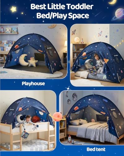 Sumbababy Twin Kids Bed Tent Canopy Galaxy Play Tent Indoor, Blue - Image 4